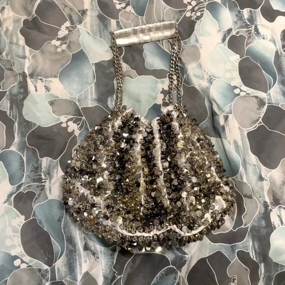 Silver and Gold sequin shoulder mini purse - Picture 1 of 7